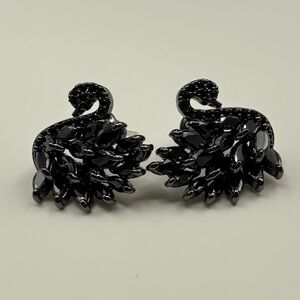 Black Swan Sterling Silver Black CZ Black Rhodium Stud Earrings
